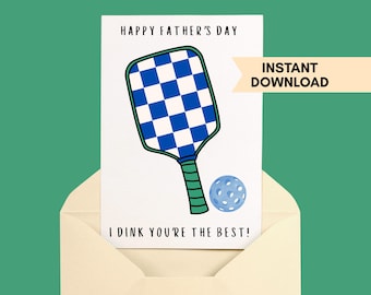 Printable Pickleball Fathers Day Greeting Card Happy Fathers Day Dad Gift for Men Pickle Ball Gifts for Him Sport Lover Instant Download PDF
