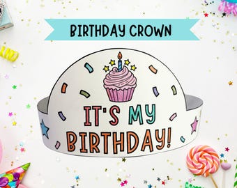 Corona de cumpleaños imprimible para colorear en el aula. Manualidad de cumpleaños para niños. Descarga instantánea en PDF. Corona de papel.