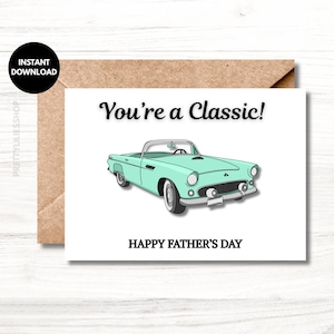 Happy Father's Day auto afdrukbare kaart, Vaderdagkaart, instant download pdf, kaartsjabloon, afdrukbare vaderdagkaart, digitaal