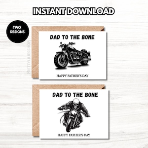 Biker Dad Karte, Dad to the Bone, digitale Motorrad Karte für Papa, lustige Karte, leere Innenseite druckbare Karte, Motorrad liebende Väter