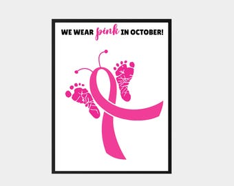 Hand- och fotavtryck Bröstcancermedvetenhet Barnpyssel Utskrivbart, Moster Mamma Mormor Present, Småbarn Baby, Väggkonst Fjäril, Bekämpa cancer