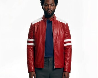 Tyler Durden Fight Club Inspired Jacket – Brad Pitt Red Leather Jacket – Vintage 90s Biker Style Coat