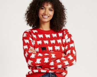 Iconic Black Sheep Sweater Inspired by Princess Diana – 100% Pure Red knitted fabric Jumper