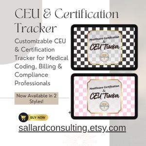 Medical Coding Billing CEU Tracker Bundle Continuing Education Log Certification Renewal Planner Checkered PDF Digital Download