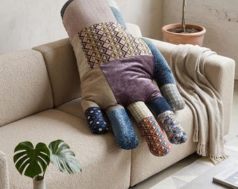 Giant Patchwork Glove Cushion: Hand Quilted Soft Cozy Living Space Decor (73x27inch) Decorative Cushion. Living room decor. Unique Decor.