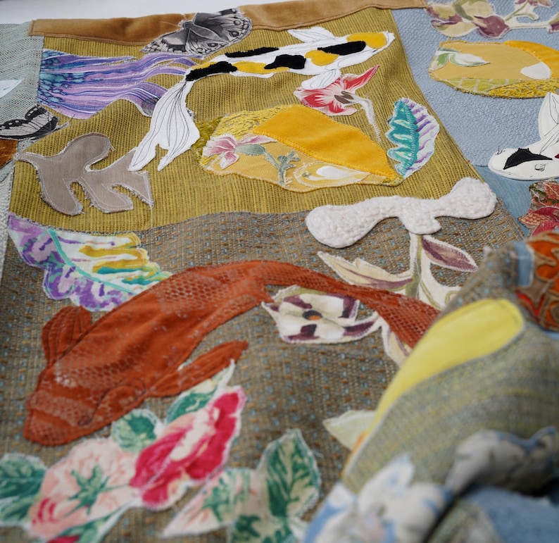 Bespoke Koi Fish Patchwork Throw: Colorful Accent Throw (82x68 Inch ...
