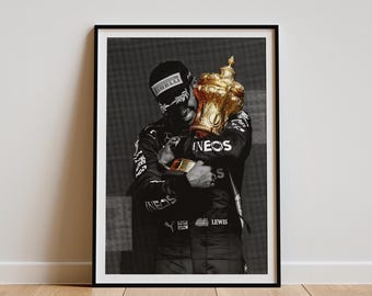 Lewis Hamilton F1 Poster, Racing Wall Art, Motorsport Decor, Black & White Print