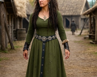 Viking Maxi Dress for Women, Renaissance Faire Linen Viking Dress, Fantasy Fairytale Medieval Gown, Ren Faire Historical Woman Costume