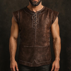 Men’s Medieval Sleeveless Vest, Gothic Pirate Renaissance Waistcoat, Viking LARP Warrior Jacket, Knight Cosplay Renaissance Fair Costume