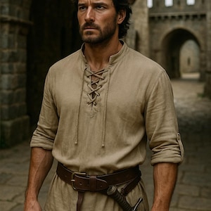 Medieval Men Pirate Tunic, Renaissance Viking Shirt, Ren Faire Linen Shirts, Vintage Viking Pirate Costume, Celtic Roman Larp Tunic for Men