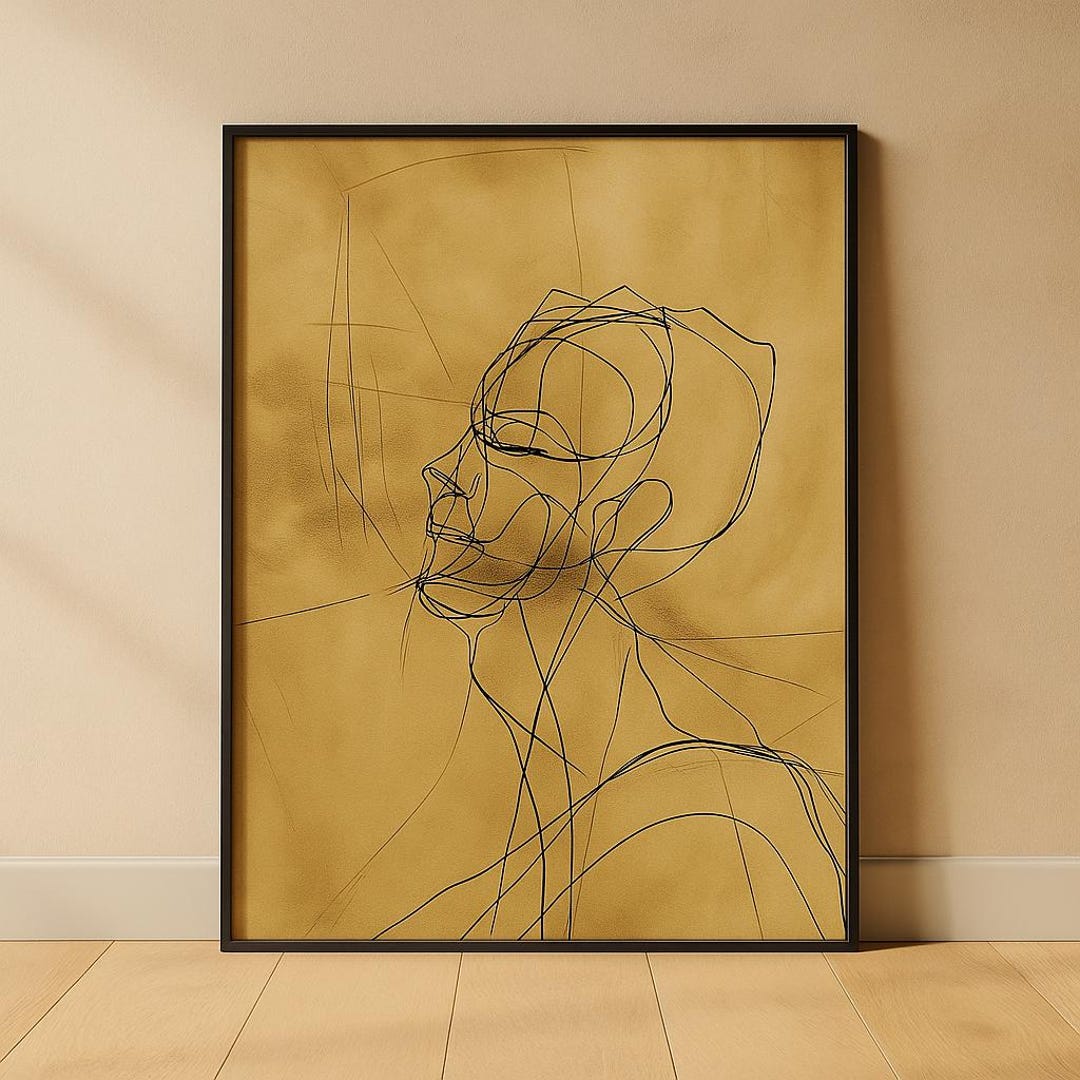 Abstract Face Line Art Print: Beige Minimalist Boho Decor (digital ...
