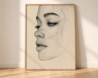 Female Face Line Art , Modern Minimalist Decor , Digital Download
