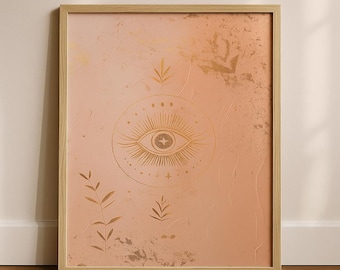 Impression d'art oeil mystique : décor ésotérique céleste doré (téléchargement numérique)