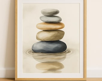 Zen Stones Minimalist Art / Japandi Meditation Print (Digital Download)