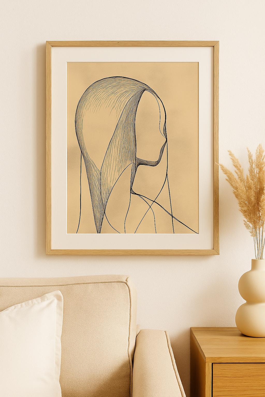 Minimalist Woman Line Art Print – Neutral Face Silhouette Wall Art ...