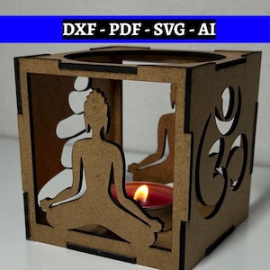 Caja Portavelas Buda – Archivo Digital svg,dxf,pdf,ai – Símbolos Budistas – Corte Láser – Decoración Zen para el Hogar
