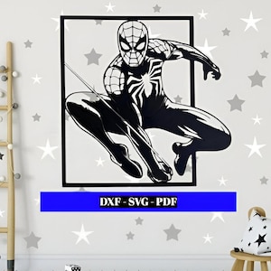 Spideman Silueta en Marco - Archivo dxf, svg, pdf para Decoración de Pared y Corte Láser. habitación niño