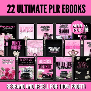 22 PLR Ebooks Bundle, Digital Boss Girl, MRR PLR Resell Rights, Girl Boss Digital Business Kit, Pink Girl Boss, Canva Editable Templates
