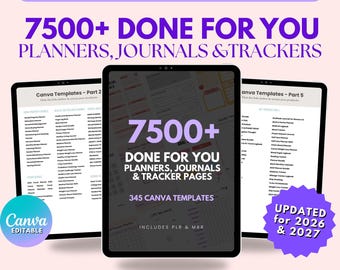 7500 PLR Templates, Planners, Trackers, Journals, Done For You Canva Editable Templates Bundle, MRR Master Resell Rights