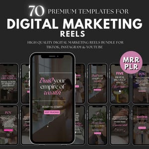 70 Digital Marketing Reels Bundle PLR MRR, Social Media Reels, Faceless Instagram Reels with Captions, Digital Marketing Videos, Dfy Reels