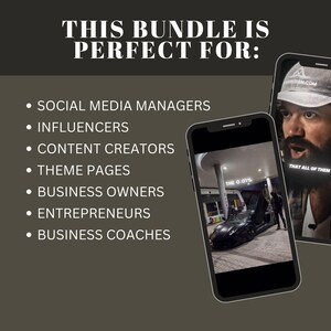 May include: Image of two smartphones displaying content. One phone shows a black sports car at a gas station, the other a man speaking. Text on the image reads "THIS BUNDLE IS PERFECT FOR:" followed by a list of professions.