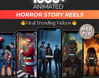 2D Horror Story Reels Bundle, Animated Horror Videos, PLR MRR Digital Product, Instagram TikTok Shorts Bundle, Canva Editable Reels