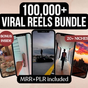 100,000+ Videos Bundle MRR PLR Reels Luxury Motivational Vacation Gym Animated AI Funny Cat Dog Gaming Instagram Reels YouTube Shorts TikTok