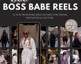 May include: An advertisement for "BOSS BABE REELS" featuring a collection of aesthetic videos. The image showcases multiple smartphone screens displaying stylish women in various settings. Text includes "1500+ AESTHETIC VIDEOS FOR BOSS BABE REELS" and "LUXURY BOSS BABE REELS BUNDLE FOR TIKTOK, INSTAGRAM & YOUTUBE."