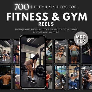 May include: A promotional image for fitness and gym reels, featuring a collection of workout videos displayed on smartphones. The text reads "700+ Premium Videos for Fitness & Gym Reels" and "High Quality Fitness & Gym Reels Bundle for TikTok, Instagram & YouTube."