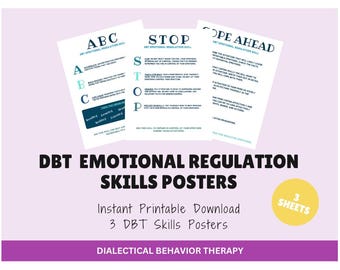 DBT Skills Poster Set: Emotional Regulation Therapy, Dialectical Behavioral Therapy, Therapy Wall Art, Therapy Skills (Digital Download)