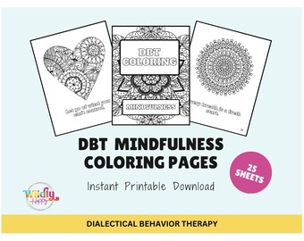 DBT Skills Worksheets Coloring Book: Mental Health Therapy Worksheets, Therapeutic Coloring, Art Therapy, DBT Printable, (Digital Download)