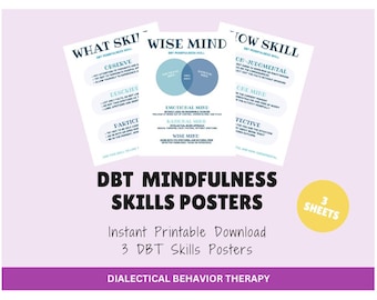 DBT Skills Poster Set: Wise Mind, How & What Skill, Dialectical Behavioral Therapy, Therapy Wall Art, Therapy Skills (Digital Download)