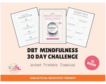 30-Day Mindfulness Challenge with Affirmations, DBT Skills, Mindfulness, Printable, Self-Care Challenge, Mental Health (Digital Download)
