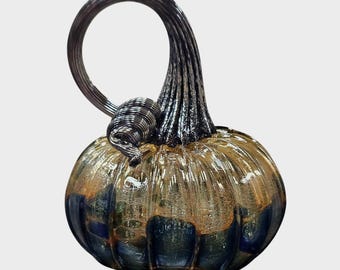Blown Glass Pumpkin - "Whiskey Blues"