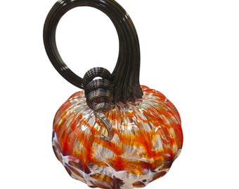 Blown Glass Pumpkin - "El Tirgre" (black stem) - Small