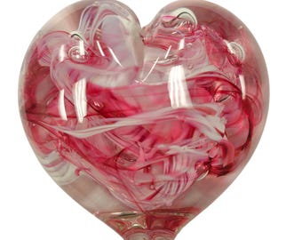 Blown Glass Heart - "Pink and White"
