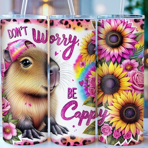 Niedliche Capybara Tumbler Wrap, sei glücklich 20 Unze Sublimationsbecher Png, keine Sorge, sei Cappy Positivity Tumble Wrap Digitales Design, nahtlos
