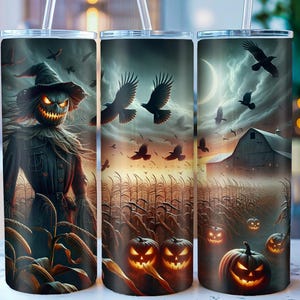 Haunted Vogelscheuche PNG, Halloween Sublimation, Scary Halloween PNG, Haunting Grafiken, Nahtloser Becher, Nahtloses Design.