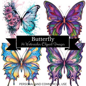 Butterflies Clipart, Butterfly, Watercolor clipart, Sublimation, Paper craft, Junk Journal, Commercial Use, POD License Available.
