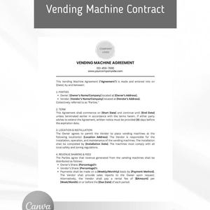 Editable Vending Machine Contract Template, Vending Machines Location Agreement, Canva Form
