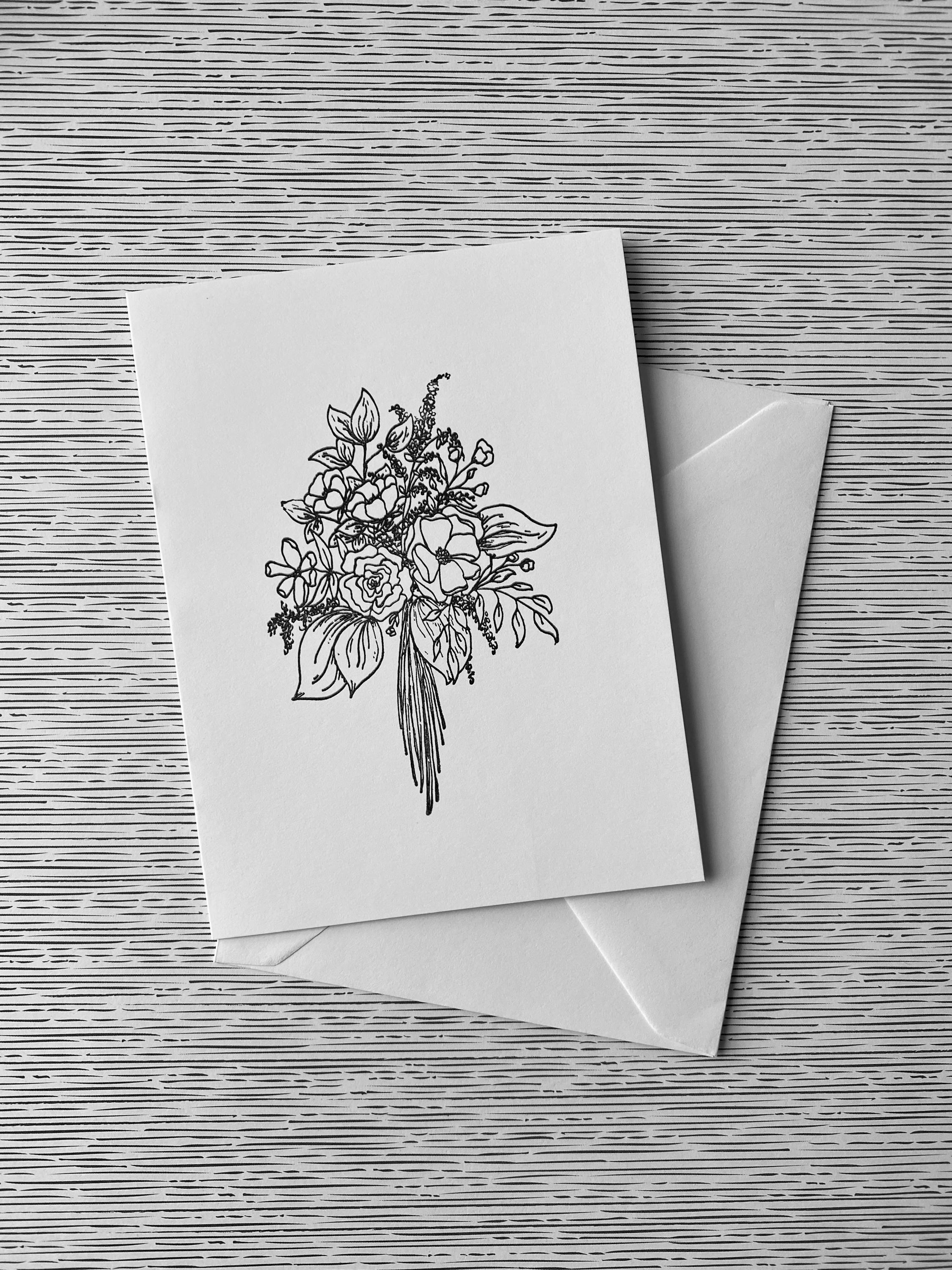 White Blank Note Cards & Envelopes Set of 10 Black Ink Bouquet - Etsy