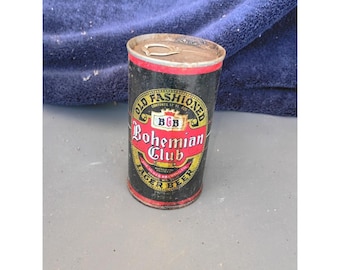Vintage Bohemian Club Beer Can Huber Brewing Co. Steel Rustic Pull Tab 70s