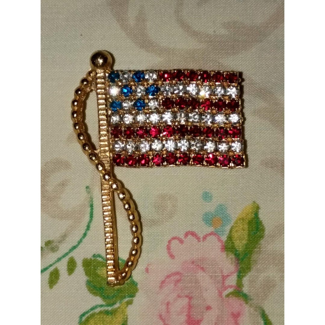 American Flag Rhinestone Gold Tone Brooch Rafaelian 1 3/4 Inch - Etsy