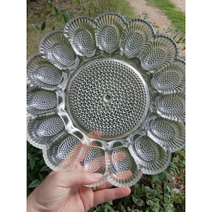 Vintage  Indiana Glass Crystal Hobnail Deviled Egg 11" Serving Plate