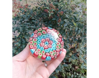 vintage Murano Millefiori Art Glass Paperweight Mosaic Colorful 3.5"
