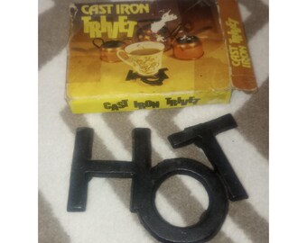 Cast Iron HOT Trivet Small Coffee Original Box Black Vintage Taiwan