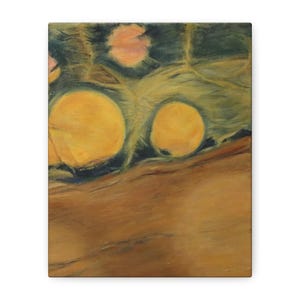 Impresión abstracta caprichosa en lienzo a partir de una pintura al óleo original, decoración vibrante para el hogar, regalo único, arte de pared en tonos verde intenso, amarillo y marrón.