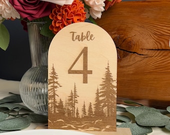 Rustic Forest-Themed Table Numbers – Laser Engraved Wood