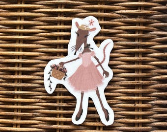 Sticker petite fille rat en vinyle - Décoration mariage animal pour ordinateur portable