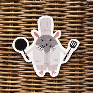 Adesivo de vinil Chef Rat - Packrat Paper Co, adesivo de rato ou camundongo, tema de natureza animal, chef e culinária, decoração de capa de celular e laptop, presentes.